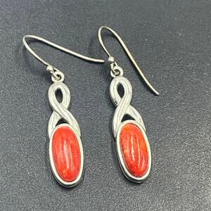 BBJ‎ 925 Sterling Silver Stamped
Sponge Coral Southwestern Dangle
Earrings